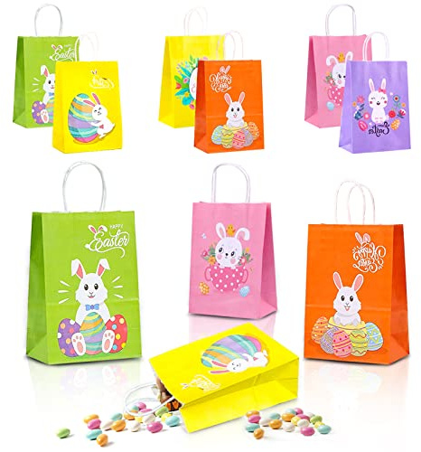 MIZIJIA Papiertüten, 40 Stück Bunte Geschenktüten mit 60 Aufkleber Candy Tüten zum Verpacken von Geschenken, Giveaways, Kindergeburtstag, Hochzeit, Party (Ostern Geschenktüte 12)