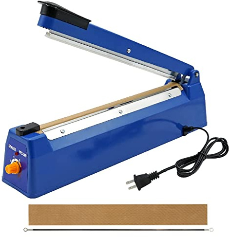BREUAILY 300mm Heat Sealer Impulse Heat Sealer Portable Plastic Bag Sealer Manual Seal Food Packing Machine With Replacement Kit for PP PE Mylar Plastic Bag