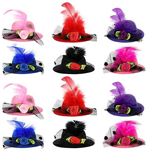 NUOBESTY Lot de 12 mini pinces à cheveux en forme de chapeau pour thé ou cocktail, cosplay, couleur aléatoire
