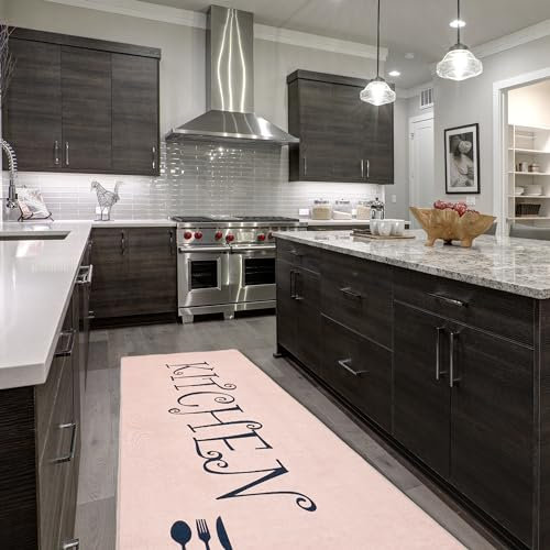 miqna Küchenteppich, rutschfeste Küchenläufer, Waschbarer Küchen Teppich, Schwarz Küchenmatte, Waschbarer Küchen Teppich (Spoon, 80 x 150 cm)