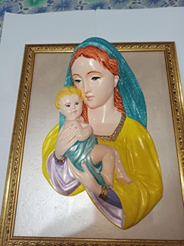Quadro con Decorazione in Gesso in Rilievo,MADONNA CON GESU', sebastianogiuliano.com MATERNITA' giallo