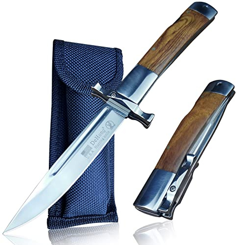 WPKOPYA 9.3-inch DeHong YMX-ZDD1 Folding knife with 3.9-inch sharp blade and (stainless steel + log) handle is suitable for outdoor, tactical, survival and EDC