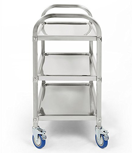 HUOLE Chariot de Service INOX 3 Étagères de Rangement Desserte Cuisine à Roulettes, 95 * 55 * 95cm