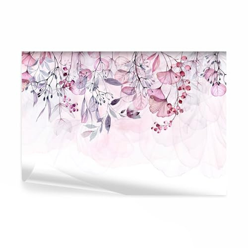 decomonkey Premium Fototapete Pflanzen, 350x256 cm, XL, Natur Blätter Rosa | Vlies, Schlafzimmer, Wohnzimmer, Tapete, Fototapeten, Tapeten, Vliestapete, Wandtapete, moderne, Wandbild, Wand