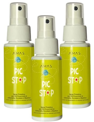 AMAS Spray Protettivo Anti Zanzare 100% Naturale - Con Olii Essenziali di Citronella, Eucalipto e Basilico - ideale per bambini - 50ml x 3pezzi - Fatto a Mano in Italia