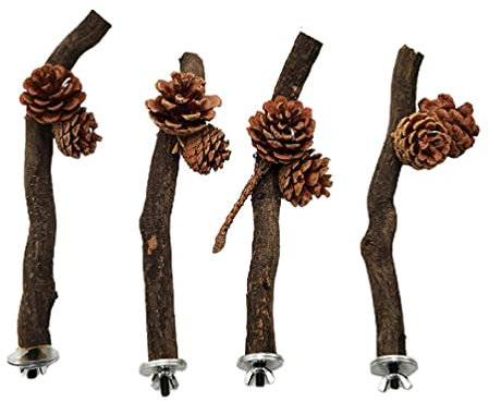 LovIntry Jouet pour oiseau naturel - Arbre de vigne - Perchoir - Support pour perroquet - Jouet en bois avec pommes de pin pour animaux de compagnie - Perchoir pour petits oiseaux naturel