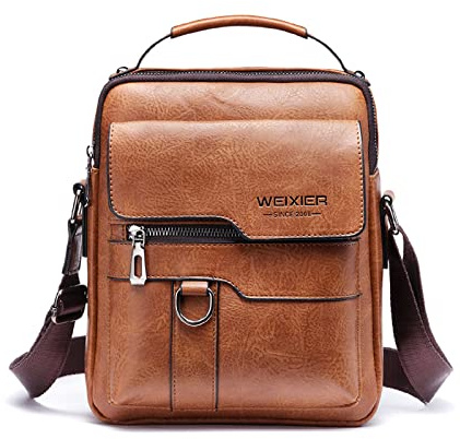 FANDARE Umhängetasche Herren Schultertasche PU Leder Männer Hängetasche Arbeitstasche Messenger Bag für Alltag Freizeit Arbeit Büro Reisen Schule Wasserdicht Herren-Schultertaschen Hellbraun