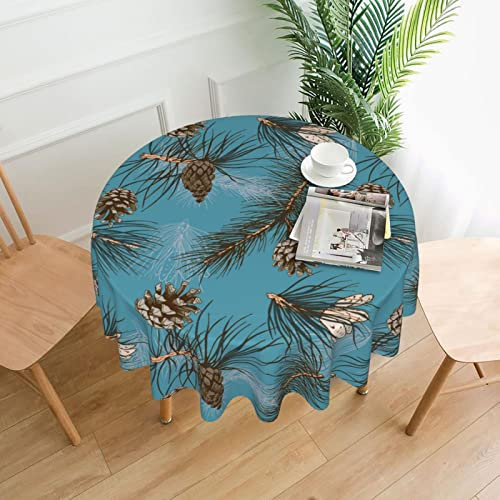 Runde Tischdecke, ölbeständige Tischdecke mit Tannenzapfen für Picknick, Camping, Party, Küche, Essen, 152,4 cm