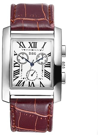 JewelryWe Herren Armbanduhr, Retro Kalender Analog Quarz Uhr mit Rechteckig Römischen Ziffern Zifferblatt und Leder Armband, Farbe: Schwarz, Blau, Braun