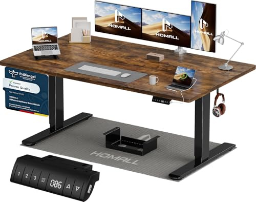 Homall Escritorio de Altura Regulable de 140 x 70 cm con Puerto de Carga USB-A, Escritorio eléctrico con Bandeja de gestión de Cables, Escritorio de pie con 3 Funciones de Memoria, Escritorio para