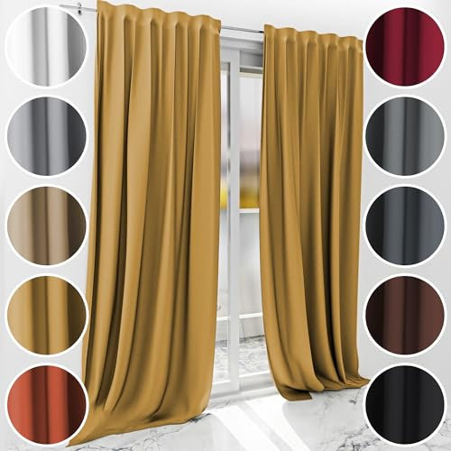 Schuette® Verdunklungsvorhang mit Tunnelband ● Century Black: Tuscan Sun (Beige) ● 240x130cm Höhe x Breite (1 Stück) ● Blackout Vorhang Verdunkelung Knitterfrei Pflegeleicht Gardine Blickdicht