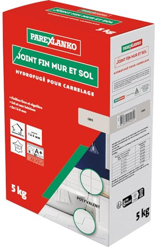PAREXLANKO - Joint Fin Mur et Sol - Gris - Joint en Poudre Hydrofugé pour Carrelage (1 à 6 mm) - Intérieur - Adapté aux Pièces Humides - 5 kg