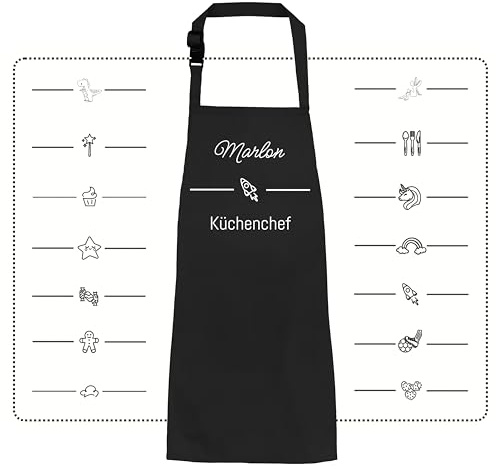 Kochschürze Kinder personalisiert mit Motiv & Wunschtext bestickt - Individuell personalisierte Kinderschürze wasserfest als besonderes Geschenk