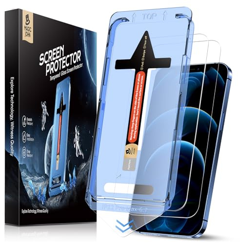 MAGIC JOHN 2 Pack for iPhone 12 Pro Max Screen Protector | 9H Hardness Tempered Glass, Easy Installation Kit, Bubble Free, 1:1 Full Coverage, HD Clear, Scratch Resistance