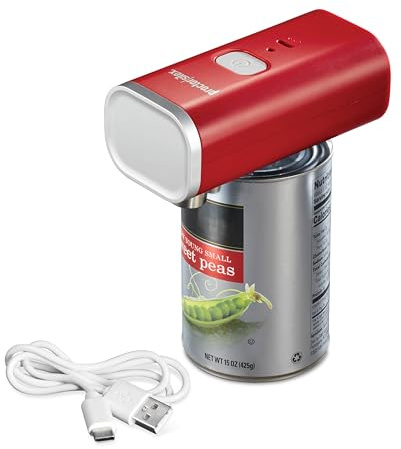 Proctor Silex Automatic Electric Can Opener, Hands Free Cordless Operation & USB Rechargeable, Self-Aligning, Cut Smooth Touch Lid Edges, Compact and Easy to Store, Red