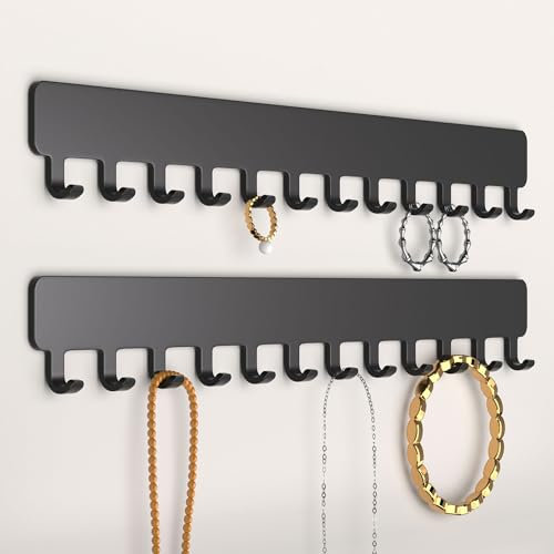 Josmimic Wall Necklace Organizer Holder: Wall Mounted Jewelry Hanging Storage Necklaces Display Hanger Black 2 PCS