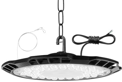 150W UFO LED High Bay Light, 15000lm 6500K Workshop Lighting, Cool White LED Work Lights, IP65 Waterproof Commercial Industrial Lamp for Factories Garage Warehouse with 75cm Cable, 50CM Chain