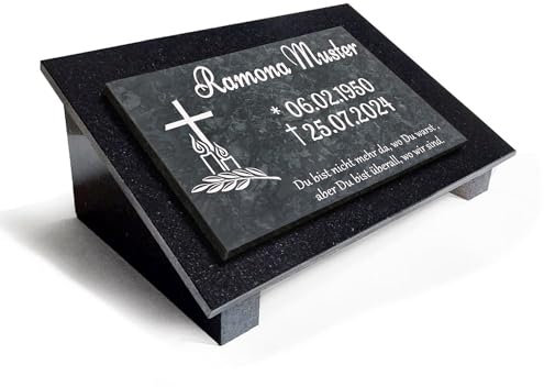 Generisch Grabplatte Grabstein Granit mit MARMOR+Unterplatte+Stützen+Gravur 40x30cm MA9