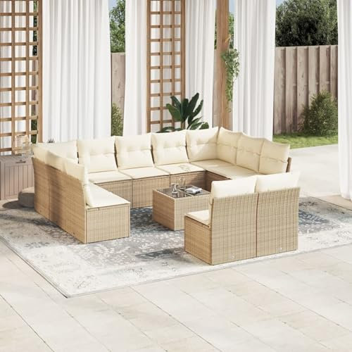 Xichuzi 12-TLG. Garten-Sofagarnitur mit Kissen Beige Poly Rattan, Lounge Gartenmöbel Set, Möbelsets, Balkon Möbel, Gartenlounge, Gartensofa - 3218358