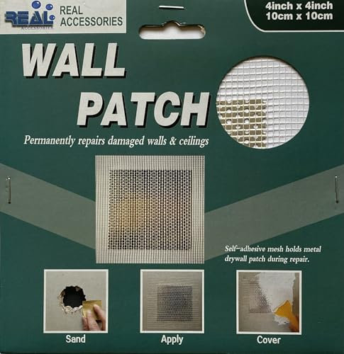 10cm X 10cm Self Adhesive Sticky Fibreglass Mesh Wall Patches, Ideal for Repair Holes in Damaged Plasterboard Wall & Ceiling Cracks, Dry Wall Hole Repair Patch, Wall Cracks Repair Patch (10cm X 10cm)