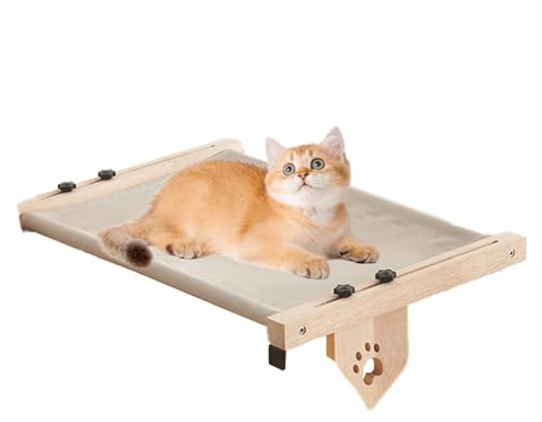 Persico per gatti da interni, amaca per gatti in legno, regolabile, con copertura imbottita per davanzale, comodino, cassetto