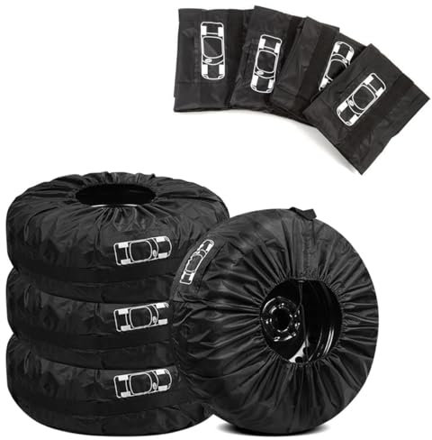 MSMDG 4 Stück Reifentasche Set für VW Bora, wasserdichte Staubdicht Reifenschutzhülle Schutzhülle für Reifenaufbewahrung,Black-S