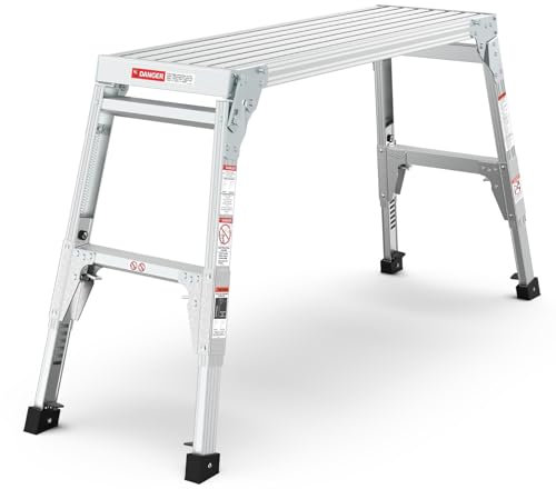 WZWTYSM Plateforme de Travail en Aluminium, escabeau de Grande Taille, établi Portable Pliable avec Pieds antidérapants et télescopiques de 22 à 27,5 Pouces de Hauteur, très résistant