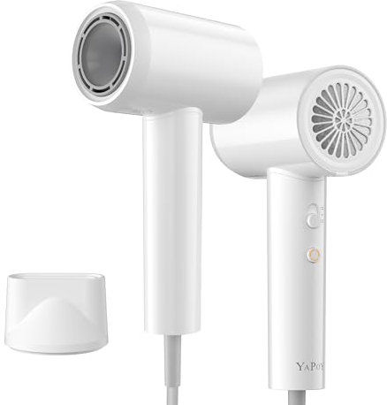 YAPOY Asciugacapelli Ionico da 200 Milioni,Asciugatura Rapida a 110.000 giri/min, Effetto Crespo Ridotto, Controllo Termico Intelligente, Basso Rumore, Leggero per Casa/Hotel/Camper/Viaggi
