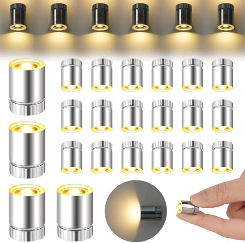 AUAUY 22 Stück Mini LED Licht mit Batterie, Micro LED Licht, DIY, Warmweiß | Micro LED Licht, Kleine LED Lichter, Silbernes Gehäuse, für Puppenhäuser, DIY-Kunsthandwerk, Vitrinen, Spielzeug Bausteine