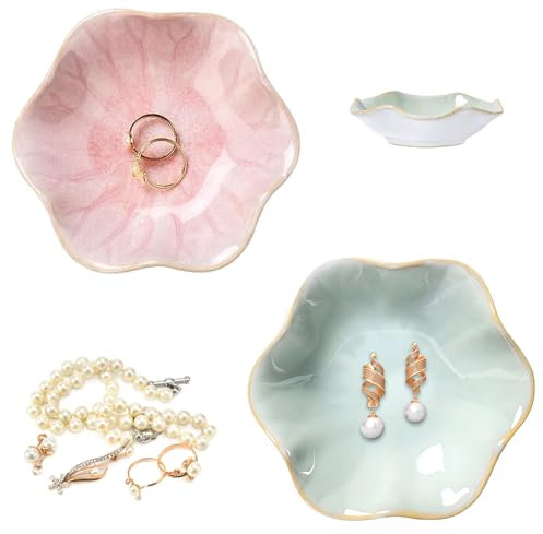 Yistoi 2 Pezzi Ceramica Piattino Portagioie, Svuotatasche Ceramica, Vassoio Decorativo, Piattino Porta Gioielli a Forma di Fiore, per Riporre I Gioielli, La Decorazione Della Casa