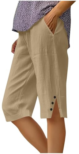 Pantalon Corto Mujer,Algodón y Lino Pantalones Cortos Deportivos Ligero Shorts Verano Cintura Alta Elástica Pantalón de Pierna Rectos Cómodo Transpirable Pantalón Corto Bermudas Mujer Verano