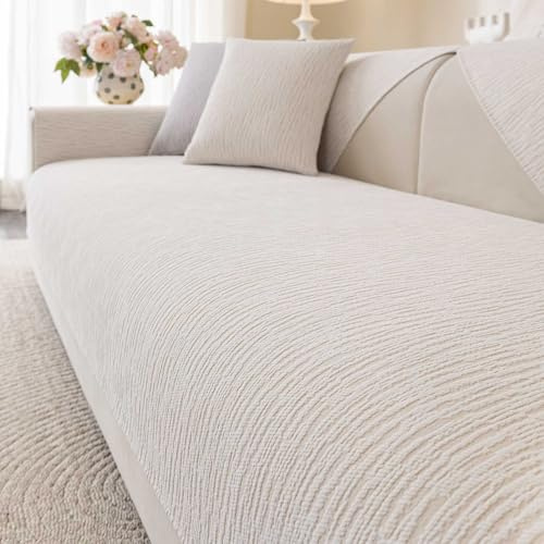 Aucrovee Soft Waterproof Chenille Cover Washable, Non Slip Sectional Sofa Covers for 3 Cushion Couch Sofa L Sharped Sofa Slipcover for Pets, Furniture Protector (1 PCS 36x36 White)