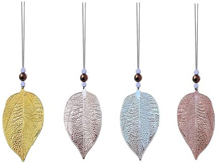 Wambere Hängende Blattdekorationen Blätter Anhänger Metall Deko Dekoanhängerc,im 4er Set,für Fenster Wohnzimmer Garten Fensterdeko herbstdeko Blätter Geburtstagsgeschenk, Silber,L