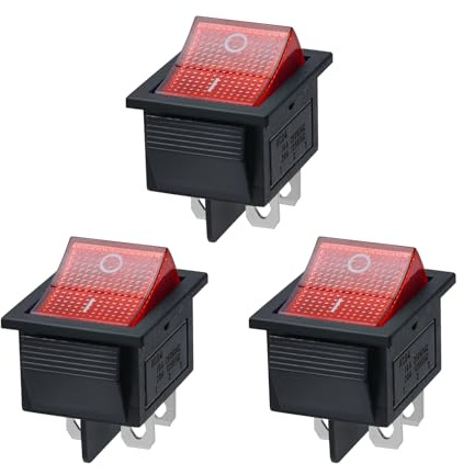 APIELE Dreistelliger Wippschalter mit Doppelpol-Doppelstellung (DPDT) 6 Anschlüsse 250V/16A in grüner und roter Variante Typ KCD2-202N RED