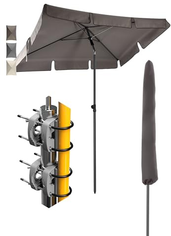 4smile Sonnenschirm Balkon SunnyShade - Sonnenschutz Balkon 4-in-1 SET, Taupe - Sonnenschirm rechteckig 200 x 125 cm + 2 x Sonnenschirmhalter Balkongeländer SunnyEasy + Sonnenschirmhülle