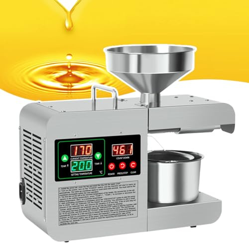Automatic Oil Press Machine for Seeds and Olive Oil Extraction, Hot/Cold Extraction with Temperature Adjustment 50-250℃ and 3-5kg/h Pressing Speed, Stainless Steel
