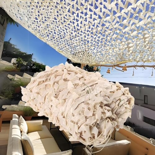 Générique Filet de Camouflage Beige, Toile Ombrage Exterieur, Voile D'ombrage pour Pergola, Filet de Ombrage de Pergola, Protection Solaire, Photographie Animalière, Protection Jardin(5x5 M)