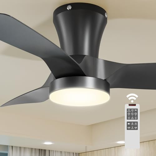 Deckenventilator mit Beleuchtung 80cm, 3000 K-5000 K Dimmbar, 2200LM Leise LED Lampe Ventilator mit Licht und Fernbedienung, 7 Geschwindigkeiten, Timer für Decke Wohnzimmer Schlafzimmer, Schwarz