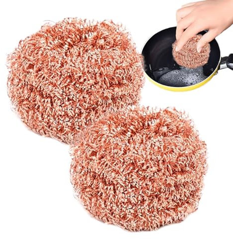 Eponge Cuivre, 2PCS 10cm Eponge Metallique, Grattoir Cuivre pour Vaisselle Cuisine, Boule Plancha, Dissout La Saleté Tenace pour Nettoyer Les Casseroles Et Les Bols
