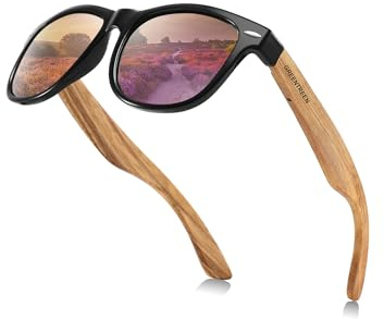 GREENTREEN Lunettes de Soleil Homme Femmes Bois:Polarisées pour Conduite | Protection UV400 et Anti-éblouissement pour Randonnée Plage Pêche et Voyage; Léger; Charnières à ressort flexibles;Unisexe