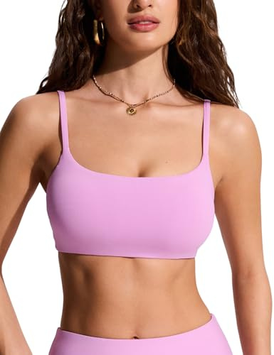 CRZ YOGA D-DD Scoop Neck Bikini Tops Vita Pink Medium | Removable Pads, Adjustable Spaghetti Straps, Swim, Bathing Suit Bra for Women