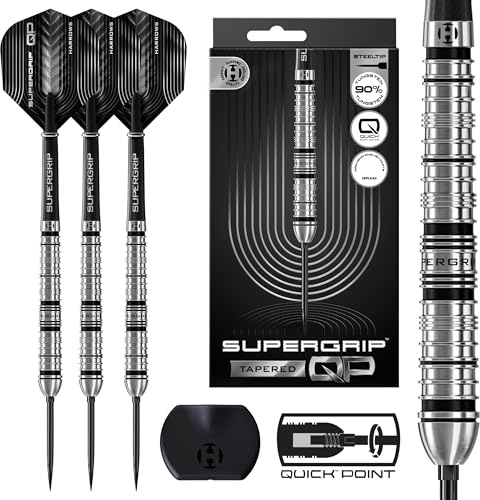 Harrows SuperGrip QP Tapered 90% Tungsten Darts | Steeltip Darts Set mit Quick Point Wechselsystem | 22g, 23g, 24g, 26g, 28g & 30g | Inkl. Supergrip Shafts & 100-Mikron Flights