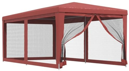 Tonnelle de Jardin, Tente de Réception Pavillon Barnum de Jardin avec 6 parois latérales en Maille Rouge 3x6m PEHD