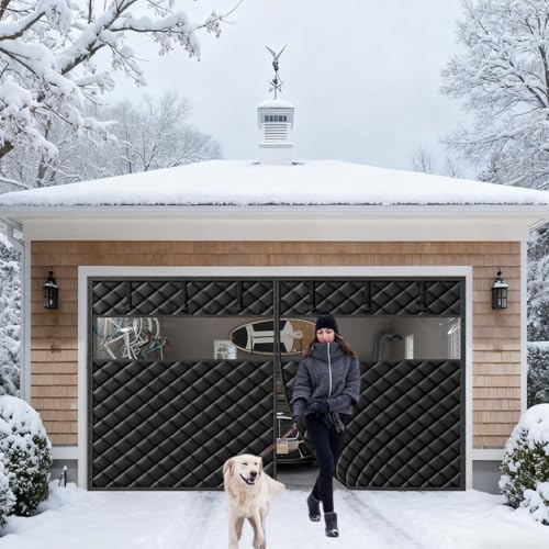 Magnetic Thermal Insulated Door, 214x244cm Garage Screen Insulation Cover Curtains With Clear Window, Waterproof Windproof Soundproof(Blacks,244x214cm)