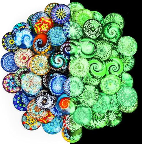 Domkan Packung mit 100 bunten Kinder-Muggelsteinen, 25 mm gemischt farbigen Glassteinen, Glas-Cabochons mit Klebeuntergrund, Glassteindekoration für DIY, Basteln, Anhänger, Schmuckherstellung