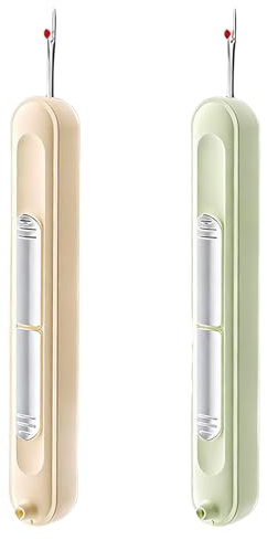 YAWYO Juego de 2 Enhebrador de Agujas y Descosedor de Costuras 2 en 1, Herramienta Extensible para Punto, Punto de Cruz y Bordado (Verde, Blanco)