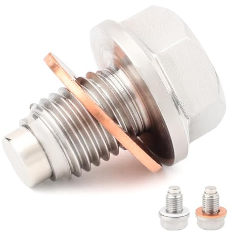M12 x 1.5 Magnetic Oil Drain Plug, Stainless Steel Sump Drain Nut Bolt, Magnetic Oil Drain Plug with 6 Copper Crush Washer,Oil Drain Plug Universal for Most Cars Motorcycle