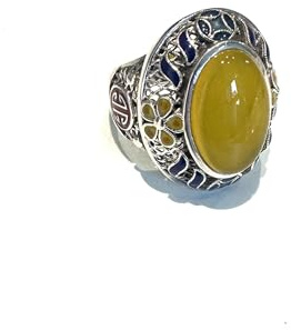 Ethnos Barcelona - Anello in argento e ambra opaca. Misura: 16,5