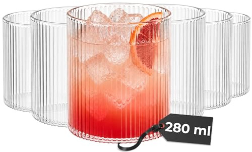 MIAMIO - Set de 6 vasos de agua de vidrio - Senita (280 ml) diario | Vasos de vidrio para agua, zumo, matcha y cócteles, set de 6 para el uso diario en casa - aptos para lavavajillas