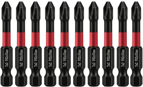 10pcs PH2 50mm Impact Driver Bits Set, Anti Slip Magnetic Screwdriver Bits | S2 Steel Phillips Bits for Cordless Drill, Furniture Assembly and Mechanical Repair